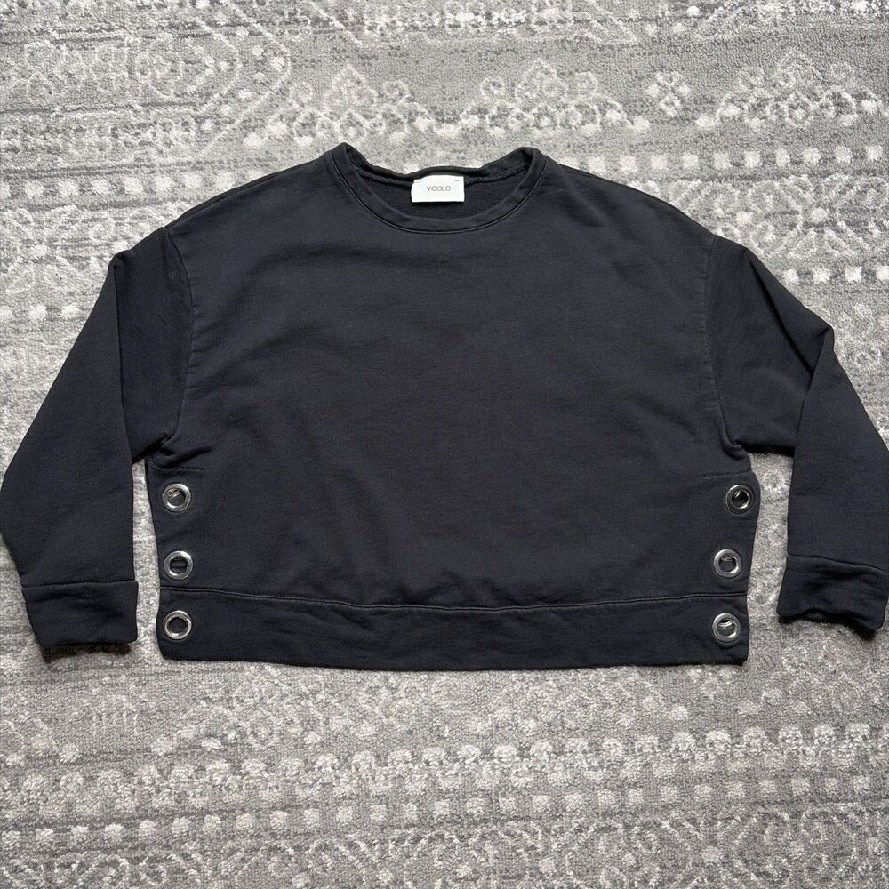 VICOLO Grommet Cropped Sweatshirt Small? Black Side Slit Boxy Goth Whimsigoth